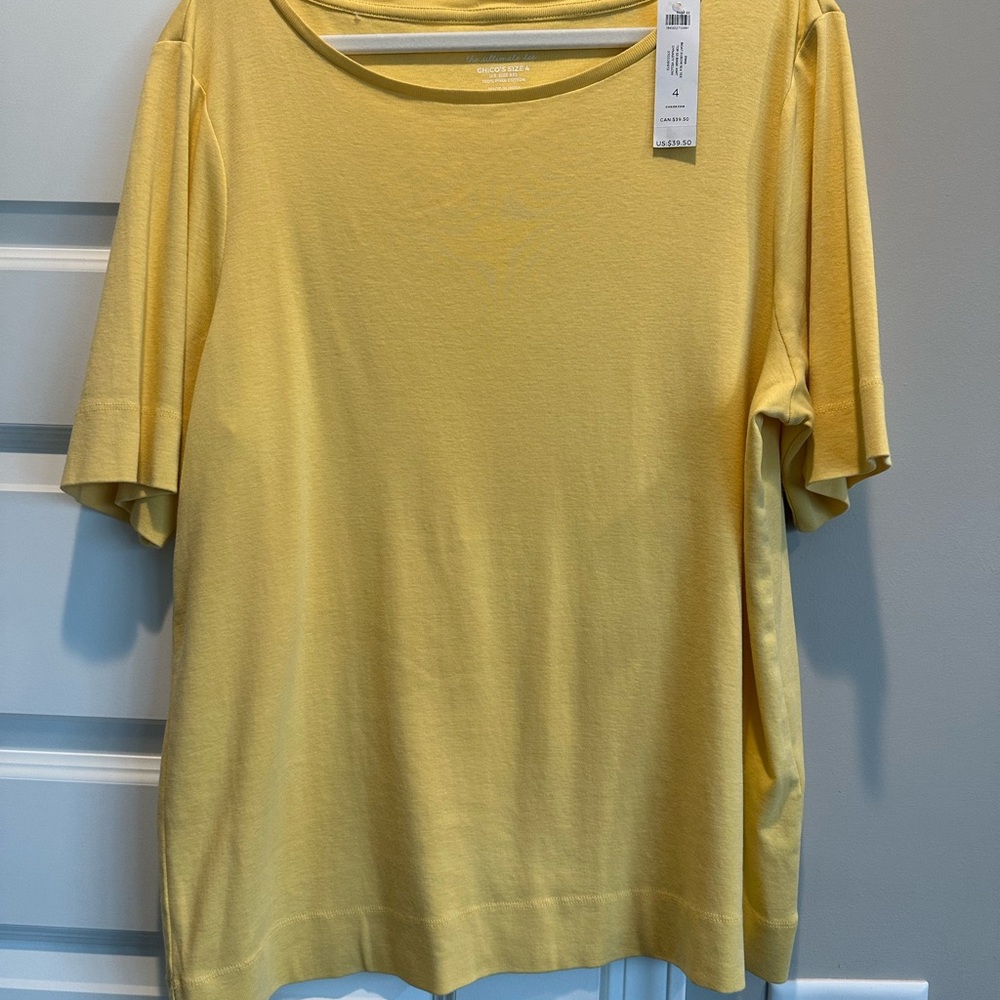 Chico's Yellow Short Sleeve Pima Cotton Tee - Picture 2 of 5
